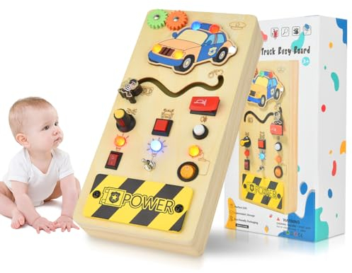 Montessori Busy Board, Montessori Spielzeug ab 1 Jahr, Busy Board mit 8 Schalter, Activity Holzspielzeug LED , Motorikspielzeug für Babys und Kinder von 1 2 3 4 Jahren