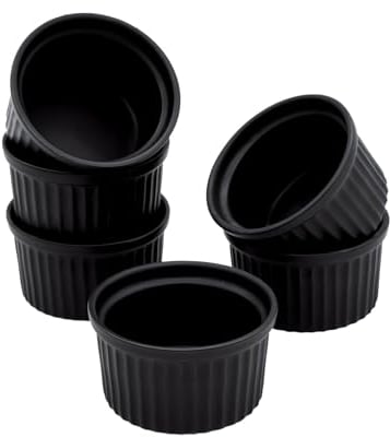 Porzellan Creme Brulee Schälchen klein - 200 ml / 6er Set - Ofen Soufflé Schalen schwarz - Dessertschälchen Servierschale Förmchen klassisch für Dessert Muffins Pasteten Mini Auflaufform