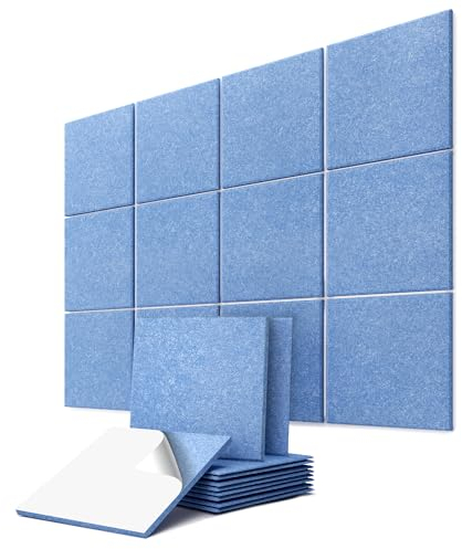 vilz 12 x Panneaux d'insonorisation muraux Autocollants en Feutre recyclé 250 x 250 x 9 mm Panneaux acoustiques Panneau Mural Acoustique Bleu Ciel Isolation phonique Bureau
