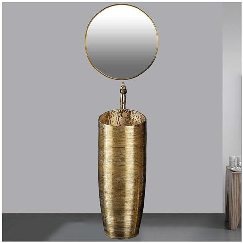 ZTGL Luxus-Waschbecken Rund | Standwaschbecken für Badezimmer und Gäste-WC | Handwaschbecken ohne Hahnloch und Überlauf | Design Waschbecken im Modernen Stil,C,Sink+Mirror