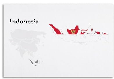 BPQN Poster mit einfacher Karte, Asien, Indonesien, dekoratives Gemälde, Leinwand, Kunstbild, 30 x 45 cm
