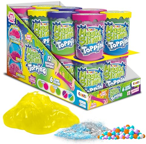 CRAZE Magic Slime Topping, 16 Dosen Schleim für Kinder, Jede Dose enthält 70 ml Schleim und Zwei Toppings, Schleimfarben und zufällige Toppings, Sortiert