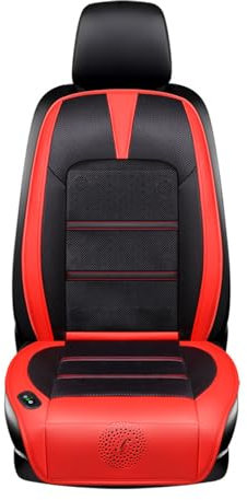 Shkalacar Kühlend Auto Sitzkissen, 12V/24V Vordersitz Gekühlter Sitzbezug mit Ventilatoren, Automatische Abschaltfunktion, Sommer Atmungsaktives Belüftetes Sitzkissen für Auto LKW(Schwarz und Rot)