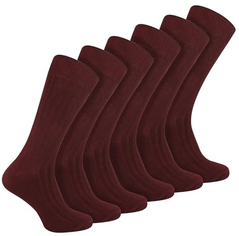Sock Snob 6er Pack Herren Socken Gerippt Baumwolle Atmungsaktiv Socken mit Komfortbund (39-45, Burgund)