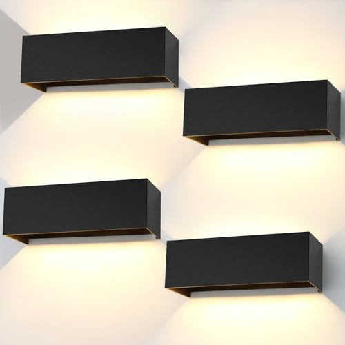 ledmo 4 Pack 30W LED Wandleuchten Innen/Außen Auf und ab drei Reihen einstellbaren Abstrahlwinkel 3000K Warmweiß IP65 Wasserdichte(Schwarz)