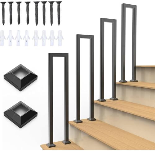 Barandilla en forma de U, barandilla de escalera interior, barandilla de escalera exterior, pasamanos escalera en forma de U, pasamanos para balcones, pasillos, apartamentos, villas (U-negro, 85 cm)