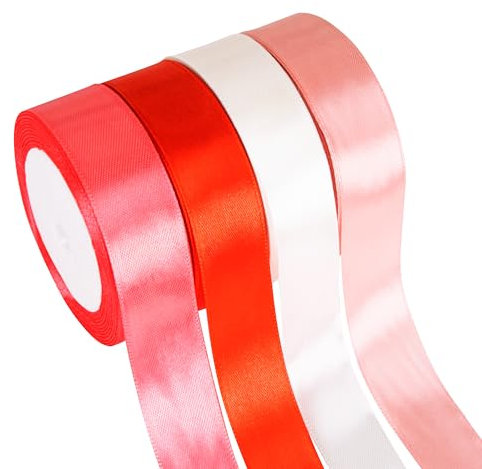 Fyshird Geschenkband Rosa 25mm*22m Satinband Rot Schleifenband Hochzeit Polyester Bänder zum Basteln Dekoband Rosa für Geschenkverpackung DIY Geburtstag Weihnachten