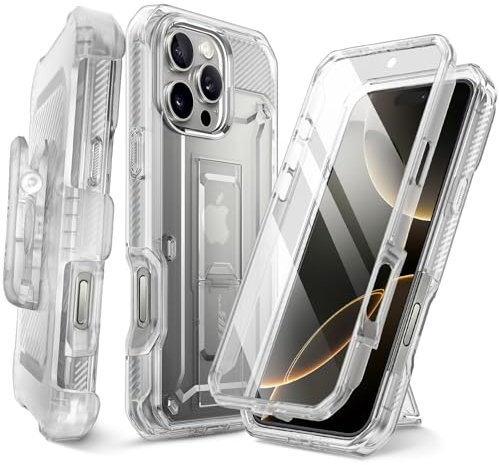 SUPCASE für iPhone 16 Pro Hülle 6.3” Outdoor Handyhülle 360 Grad Case Bumper Schutzhülle Cover [Unicorn Beetle Pro] mit Displayschutz, Ständer und Gürtelclip für iPhone 16 Pro 2024 (Durchsichtig)