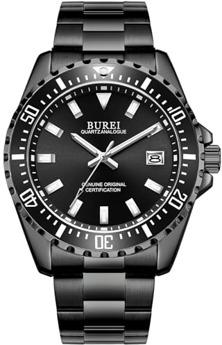 BUREI Uhr Herren Silber Edelstahl Analog Quarz Herren Armbanduhr Klassische Business Großes Zifferblatt Herrenuhr mit Datum Geschenke für Männer