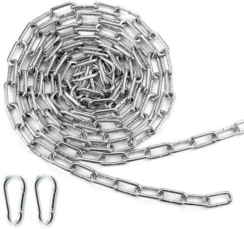 Mbsomnus 10 Meter Gliederkette Meterware 3 mm Metall Ketten Rundstahlkette Stahlkette Schwere Ketten Verzinkte Kette Meterware mit Karabiner für Wäscheleine Hundekette Schaukeln Hängesessel Ankerkette