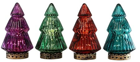 Generisch Tannenbäume im 4er Set Bäume Glas Glasbaum Weihnachtsbaum Tannenbaum mit LED - Beleuchtung (batteriebetrieben)