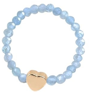 ZENGSING Elastischer Naturstein Ringe Echter Naturstein Ring mit Herz-Anhänger Edelstein Stretch Rings Perlen Ringe Damen Elastisch Perlen Rings Damen (Amazonite)