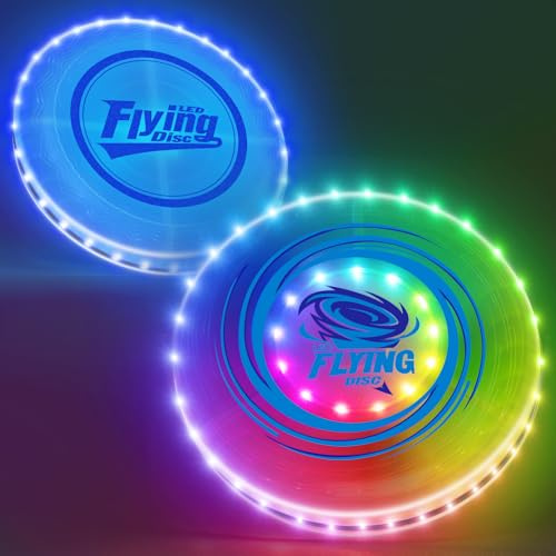 HYES 2 Pack Fliegender Ring für Kinder, 45 LEDs, 14 Beleuchtung Modi, Wiederaufladbar, leichtes, Fliegende Scheibe für Indoor Outdoor Sport Spielzeug Geschenk für Teenager Jungen Mädchen