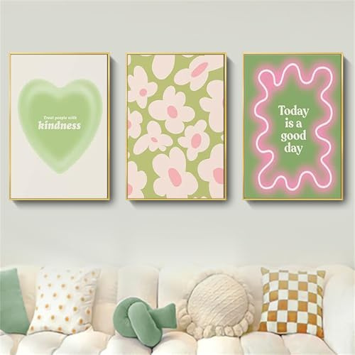 3er Set Poster Grün, Aura Poster Set, Frische Grün Farbverlauf Halo Poster, Aesthetic Bilder Wandbilder Wohnzimmer Schlafzimmer, Moderne Premium Ohne Rahmen Leinwand Poster (#01, 30x40 cm, Leinwand)