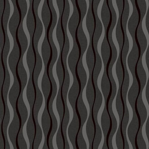 Ribbon Geo Black Wallpaper - Grey Silver - Geometric Modern Pattern - Contemporary Feature Wall Stylish Paste The Paper