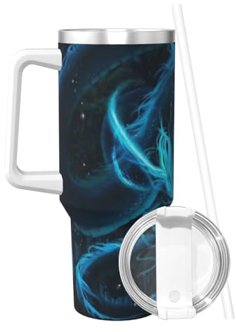PTONUIC Blue Dragon 40 oz Tumbler with Handle and Straw Lid | Insulated Cup Reusable Stainless Steel Water Bottle Travel Mug Cupholder Friendly | Gifts for Women Men Him Her