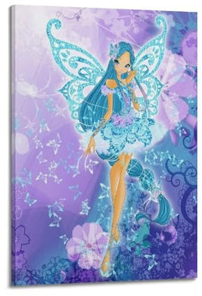 PASOFENE Poster decorativo da parete a tema anime Winx Club, stampa artistica su tela, poster decorativo moderno, per camera da letto, 20 x 30 cm