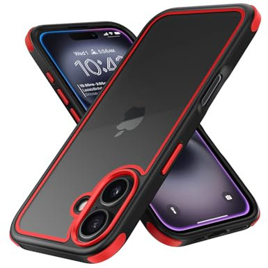 MobNano Compatible with iPhone 16, Ultra Thin Hybrid Case, Soft TPU Shockproof Bumper Anti Scratch Cover for iPhone 16 - Black/Red