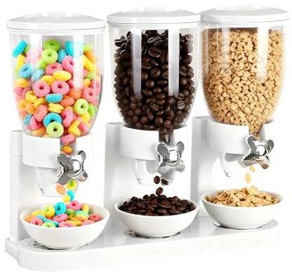Triple Cereal Dispenser Food Storage Canister 6L Capacity Cereal Container Dispenser for Cornflakes Candy Sweets Lentils Nuts Beans Granola Kitchen Storage