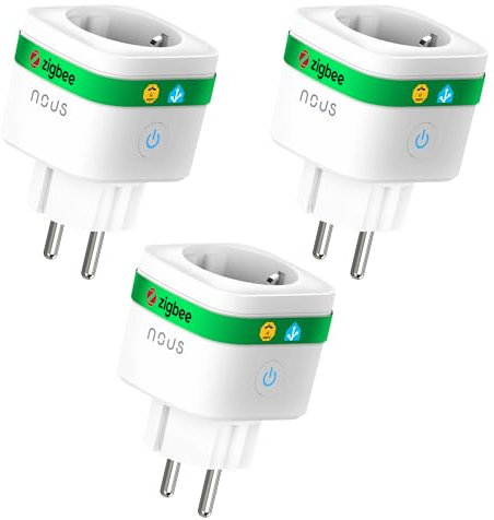 NOUS A7Z Prise Connectée ZigBee avec Suivi Énergie, 16A, Contrôle Vocal & via App, Programmation & Minuterie, Compatible Alexa, Google Home, Home Assistant, Tuya, Hub ZigBee Requis, 3 Pack