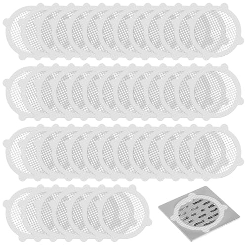 Classicseali 50 Stück Abfluss Haarfänger Einweg, 9cm Dusche Haarfänger Rund, Badezimmer Abflussabdeckung für Menschen und Tierhaare, Badezimmer, Badewanne, Küche, Waschbecken, Weiß