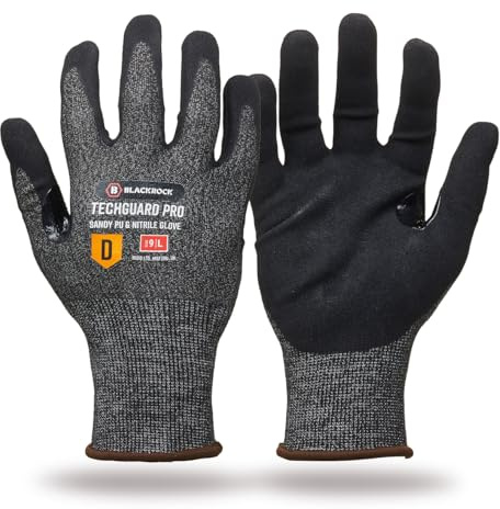 Blackrock TechGuard Pro Cut Resistant Safety Gloves | ISO Cut Level D, EN388 4X42D, Sandy Nitrile Palm for Oily Grip, 21 Gauge Liner, Touchscreen Compatible - Size 9/L