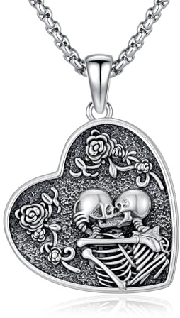 PARYFO Totenkopf Kette 925 Sterling Silber Skelett Paar Anhänger Gothic Schmuck Totenköpfe Geschenke für Damen Männer Partner Valentinstags Geschenk