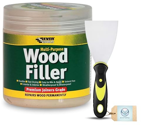 Ever build Wood Filler Dark Oak 250ml with 3 Flexible Tool – Multi-Purpose Exterior Wood Filler & Indoor Repair Kit – Sandable Brown Oak Filler, Cracks & Stain Indoor & Outdoor Use