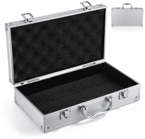 Flight Case Metal Briefcase: Aluminium Hard Case with Foam Silver Briefcase Waterproof Equipment Storage Protective Hardcase Lockable Toolbox Multi-Purpose Container Portable for Home Office Travel