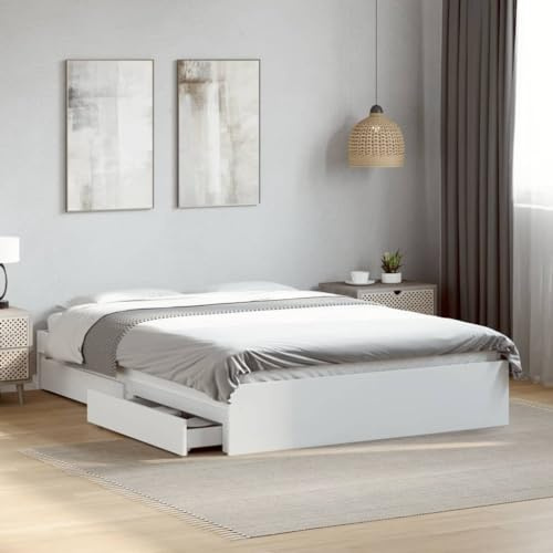 CIOURSTO Struttura Letto, Materiale in Legno Composito, Letto Contenitore in Legno con 4 Cassetti e Robuste Doghe in Compensato, Facile Montaggio (140 x 200 centimetri)