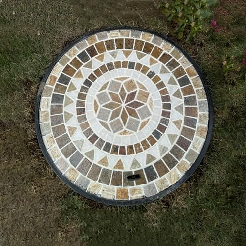 Dekorativer Schachtdeckel, 10-Tonnen-Lastdeckel aus Sandstein, runder Abwasserbehälterdeckel mit Schutznetz und Zughaken, für Garten & Park(B,60cm)