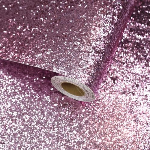 VaryFloral Pink Chunky Glitter Self Adhesive Wallpaper 30cmx300cm Contact Paper Shining Glitter Vinyl Wrap for Furniture Vintage Sticky Back Plastic Lining Paper Dressers Cupboard Cabinet DIY Crafts