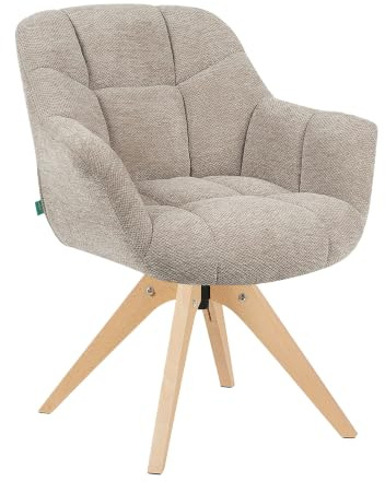 Esszimmerstuhl Mika‑Nele – Drehbarer Polsterstuhl mit Armlehne & Taschenfederkern, zeitloses Polster-Design, abriebfester Stoff Greige, Buche Massivholzgestell geölt (Natur), bis 150 kg, 1er Set