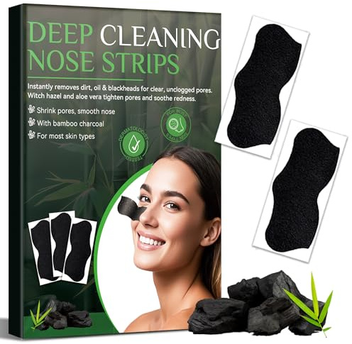 HuakChai Blackhead Remover Strips, 80 PCS Charcoal Nose Strips for Face Pore Care, Deep Cleansing Nose Pore Strips for Dirt and Impurities, Skincare Gift for Men and Women, Suitable for All Skin Types