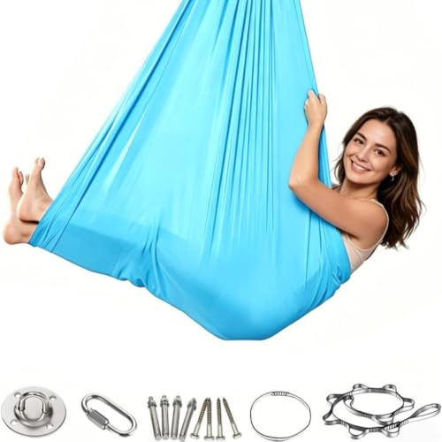 Aerial Yoga Hängematte Indoor&Outdoor Ultraleicht, 200kg Tragkraft Yoga-Schaukel Hammock (280x150cm), Schaukel-Hängematte für Garten, Indoor, Balkon,Terrasse (Blau)