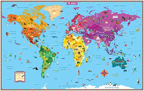 kids illustrated world map: 50 X 32 Ready to Display