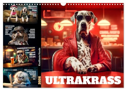 ULTRAKRASS Knallharte Hunde (Wandkalender 2026 DIN A3 quer), CALVENDO Monatskalender: Ironische Vierbeiner (CALVENDO Spass)