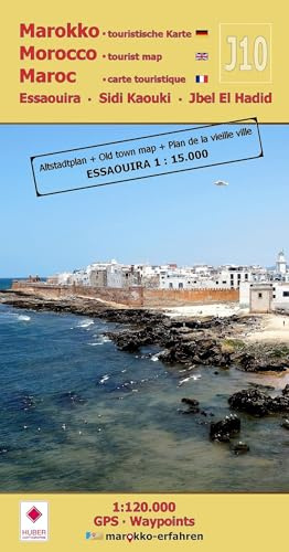 J10: Essaouira - Sidi Kaouki - Jbel El Hadid + Altstadtplan Essaouira: Marokko Touristische Karte (Touristische Landkarten Marokko 1:120.000: www.marokko-erfahren.de)