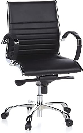 hjh OFFICE 660502 Profi Chefsessel Parma 10 Leder Schwarz/Chrom moderner Bürostuhl, mittelhohe Rückenlehne
