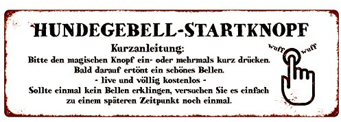 METALLSCHILD Blechschild Türschild HUNDEGEBELL-STARTKNOPF Hund Klingelschild SHABBY WEISS