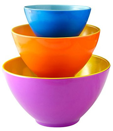 iEnjoyware Melamine Mixing Bowls - Set of 3 - Mix, Prep & Store Foods with Ease - Two-Tone Nesting Design for Easy Storage - Colorful & Fun by iEnjoyware