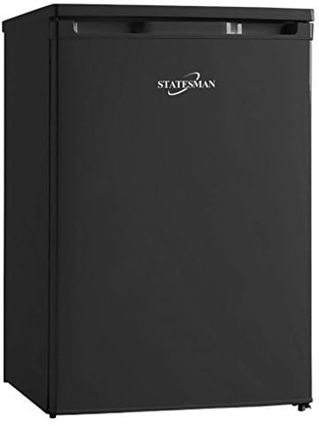 Statesman R155B Under Counter Fridge with 4* Ice Box, 55cm, Fridge 97 Litres, Freezer 16 Litres, 1 Adjustable Glass Shelf, Reversible Doors, Internal Light, Large Salad Drawer, Black