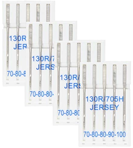 BIG-SAM - Nähmaschinennadeln - Jeans, Leder, Jersey, Stretch oder Mix - 5, 10 oder 20 Stück - geschliffener Flachkolben - 130R/705H - Maschinennadeln für Haushalts Nähmaschinen (Jersey, 20 Nadeln)