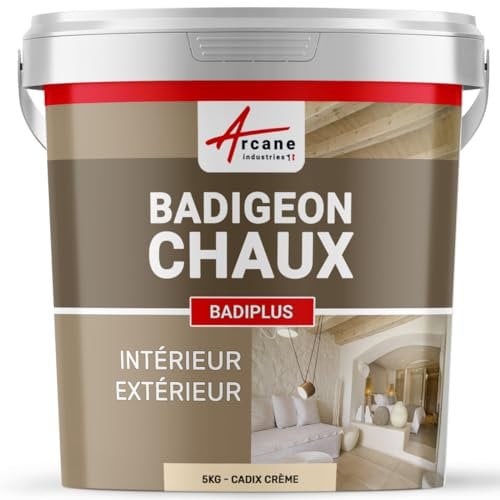 ARCANE INDUSTRIES Badigeon à la Chaux, décoration, intérieure et extérieur, Maison : Badiplus - 5 kg (jusqu'à 25 m²) Cadix Crème