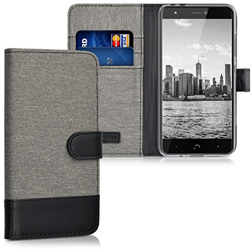 kwmobile Carcasa Compatible con bq Aquaris X/X Pro - Funda Protectora con Tapa Tarjetero y Soporte - Gris/Negro