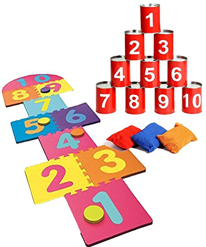 Quickdraw Giant Hop Scotch & Tin Can Alley Garden Games Set Indoor Outdoor Childrens Fun