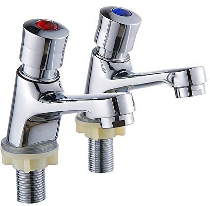 Your's Bath Self-Closing Bathroom Basin Taps Push Time Delay 1Pair of Hot and Cold Basin Sink Mixer Taps Non-Concussive Bathroom Faucets Chrome