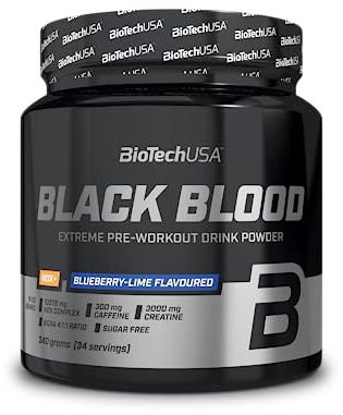 BioTechUSA Black Blood NOX+ | Pre-Workout-Formel | mit Koffein, Kreatin, Tyrosin | Zuckerfrei | 340 g | Blaubeere-Limette