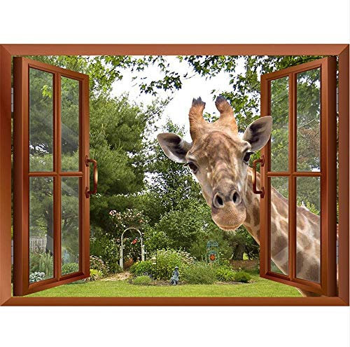 3D Effetto Finestra Vista Curioso Giraffa Conficca La Testa In Finta Finestra Adesivi Murali Adesivi Murali Rimovibili 60 * 90 Cm