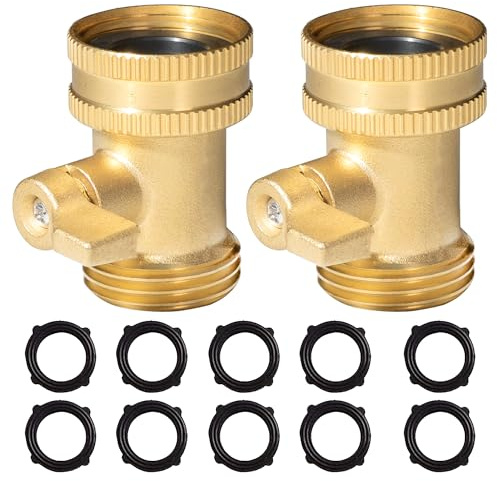 Hourleey Absperrventil für Gartenschlauch, 2 Stück, robust, 1,9 cm, massives Messing, Gartenschlauch, Absperrventil mit 10 zusätzlichen Gummi-Unterlegscheiben